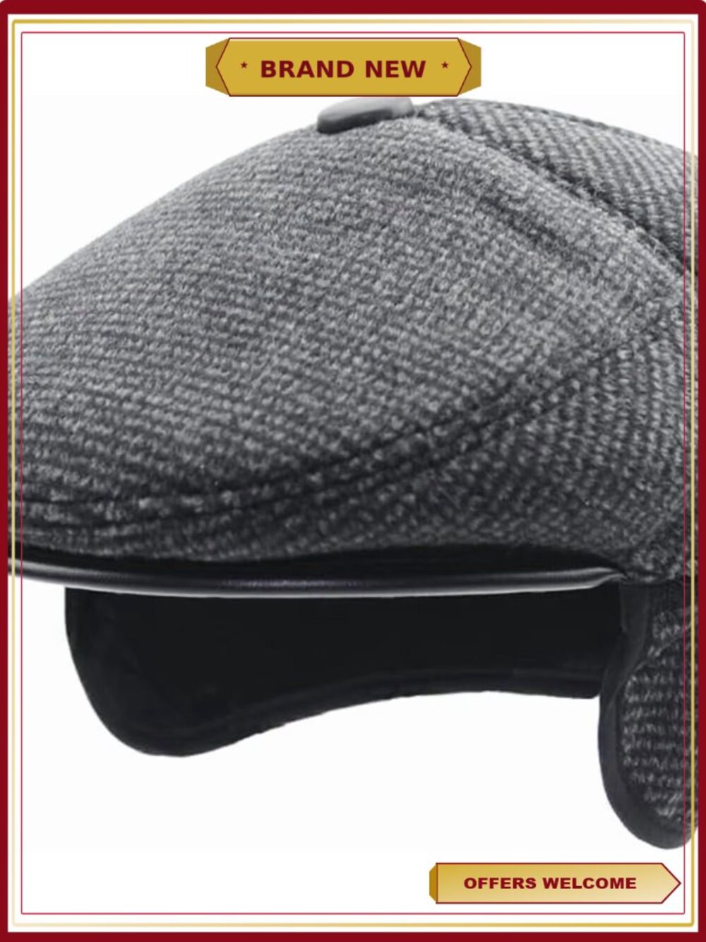 Wool Blend Winter Newsboy Flat Cap with Ear Flaps